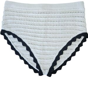 ZARA High Waist Crochet Breif Bottoms, Black+Cream, SizeLARGE